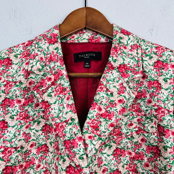Talbots 2011 Needlepoint Style Floral Blazer Triple Button Pink Red - 14P - Picture 4 of 6